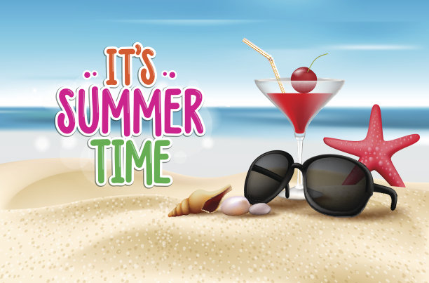 夏天的标题在沙子和地平线背景图片下载