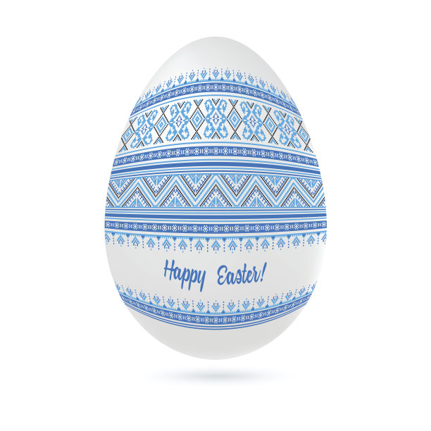 复活节民族装饰彩蛋与十字绣图案。在白色背景上隔离图片下载