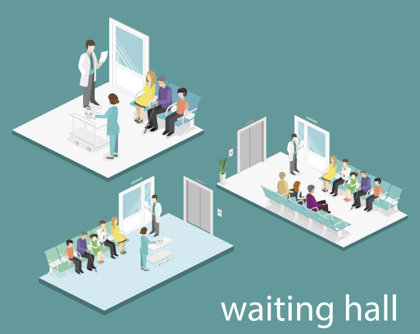 医院的候诊室。来访者坐在走廊里的椅子上。病人等待医生。图片下载