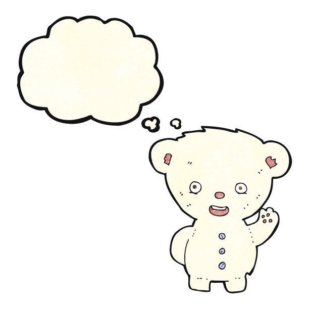 卡通挥舞的北极熊幼崽与思想泡泡图片下载