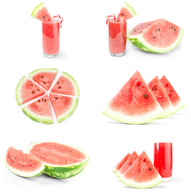 一组Arbuz在孤立的白色背景上图片下载