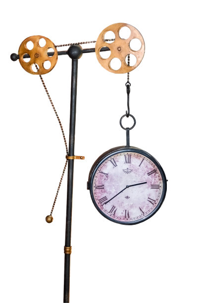 古董时钟孤立在白色背景与齿轮图片下载