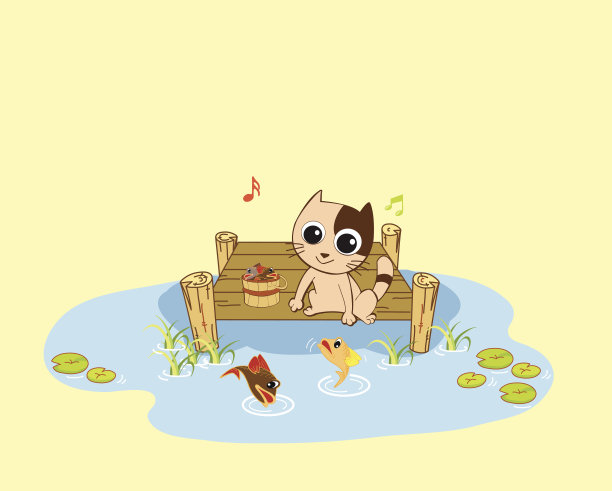 猫在河里钓鱼图片下载