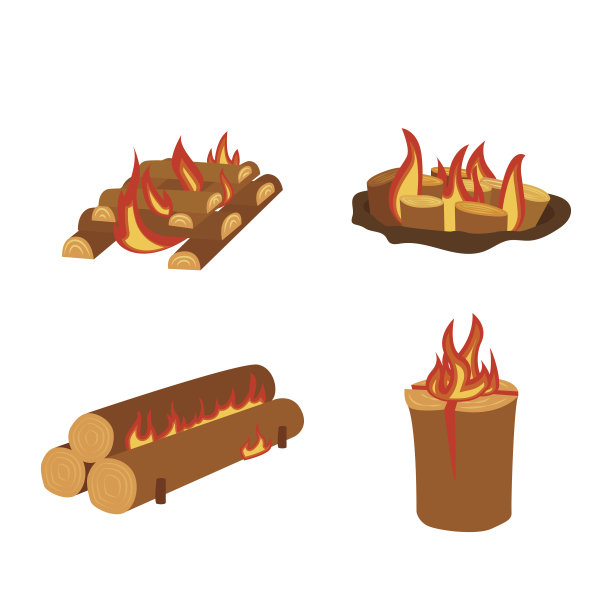 孤立插图的营火原木燃烧篝火和柴火堆栈向量素材图片