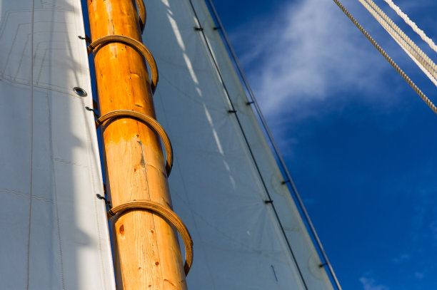 一艘多桅帆船的帆的特写镜头图片下载