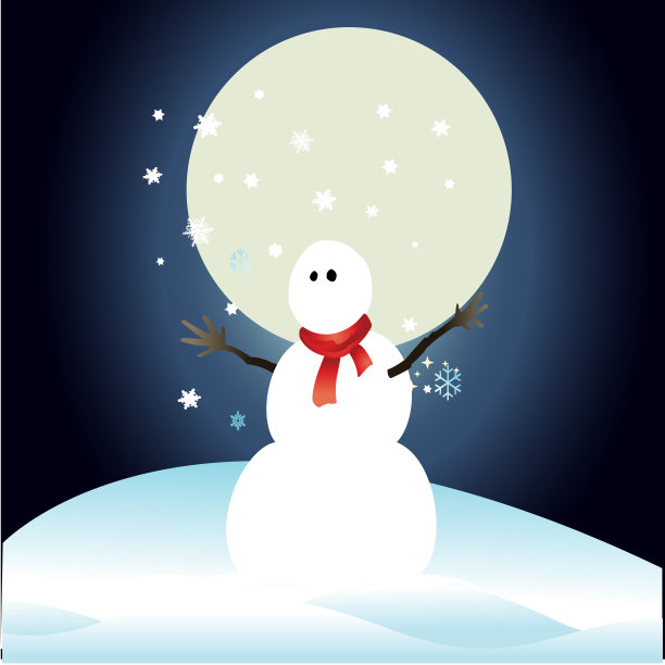 雪人和满月与圣诞背景向量图片下载