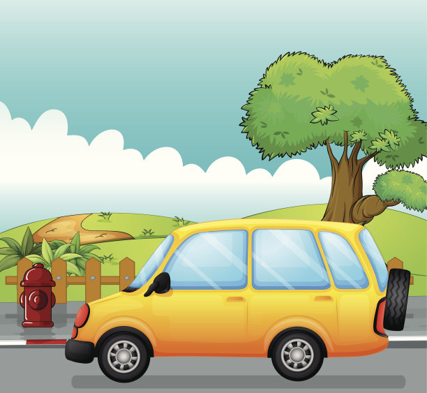 黄色的汽车在街上奔跑图片下载