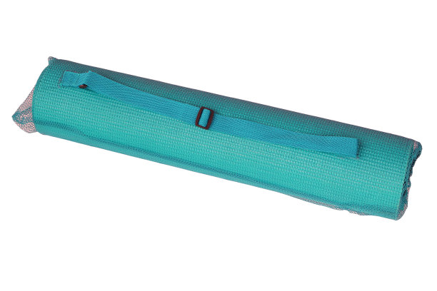 青色瑜伽垫孤立在白色背景图片下载