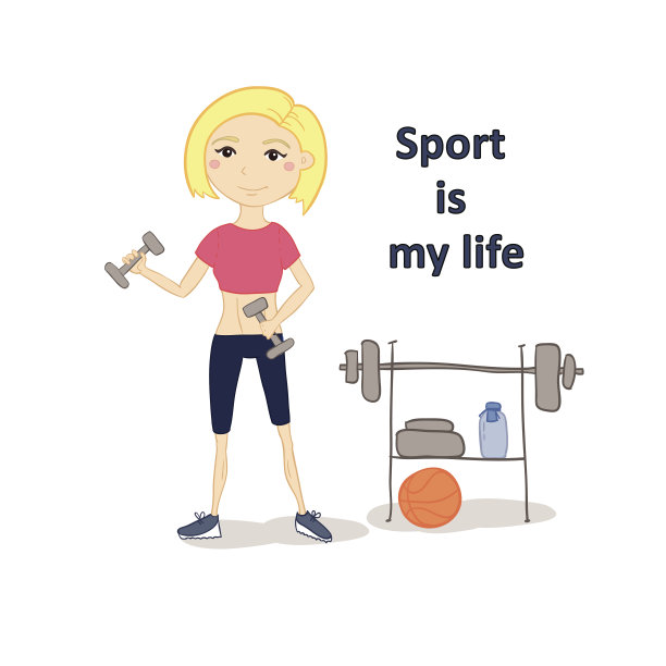 健身房哑铃健身女性插画图片下载