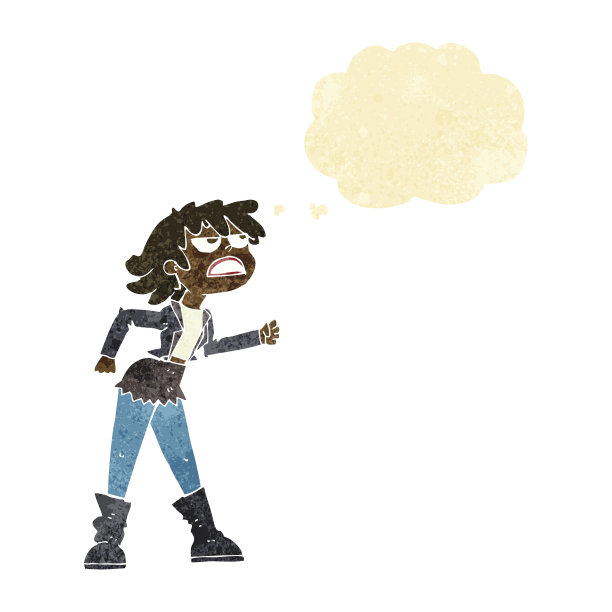 卡通愤怒的摩托车女孩与思想泡沫图片下载