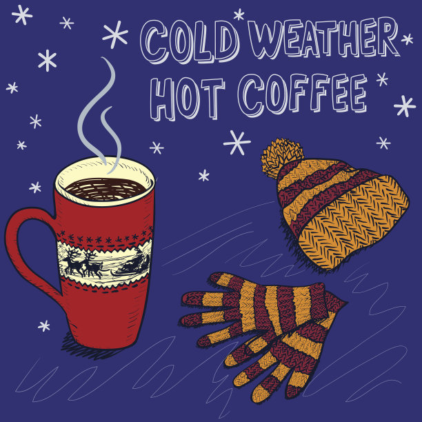 彩色素描背景为一个冬天的咖啡图片下载