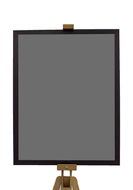 木制的支架和黑色的相框在白色的背景图片下载