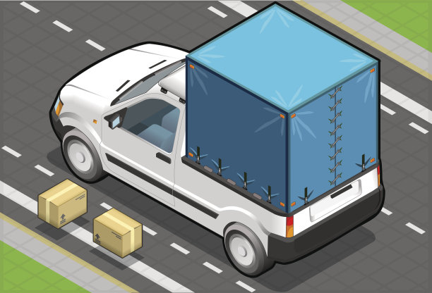 等距白色皮卡车与油布在后视图图片下载