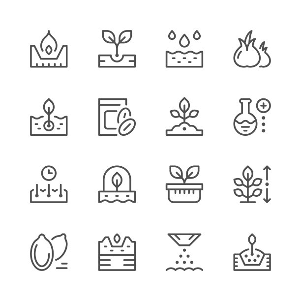 设置种子和幼苗的线条图标素材图片