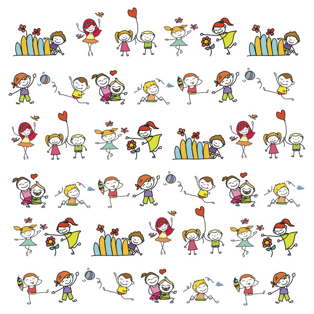 手绘卡通快乐的小朋友玩图片下载