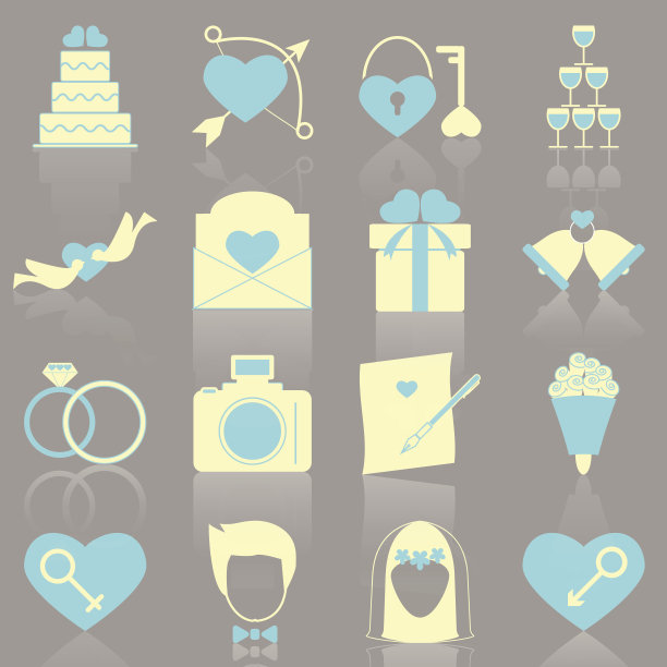 婚礼图标与反映在灰色的背景图片下载