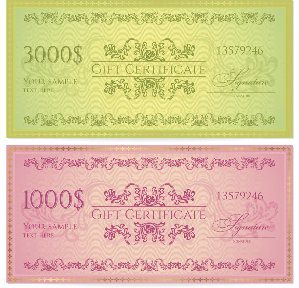 有花卉图案(水印)、边框的礼券(礼券)模板图片下载