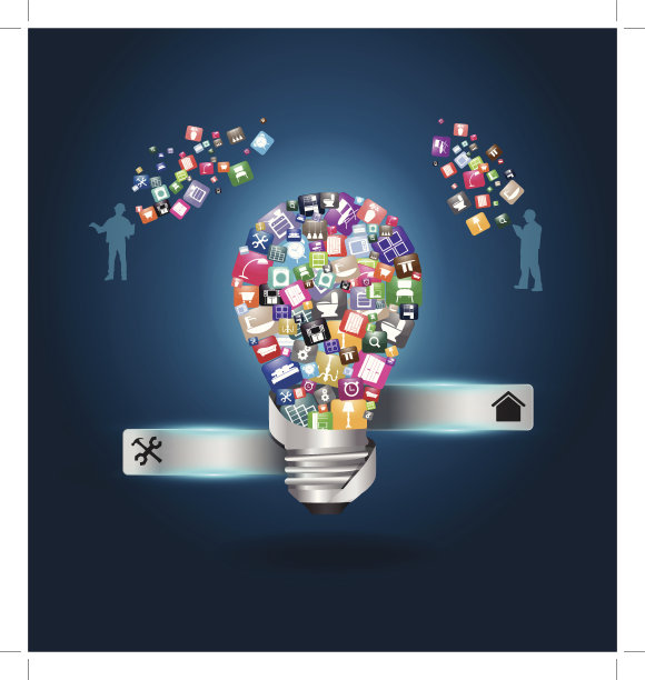 创意灯泡与云彩的彩色家电图标图片下载