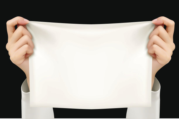 双手举着白色海报(样本文本)。向量。图片下载