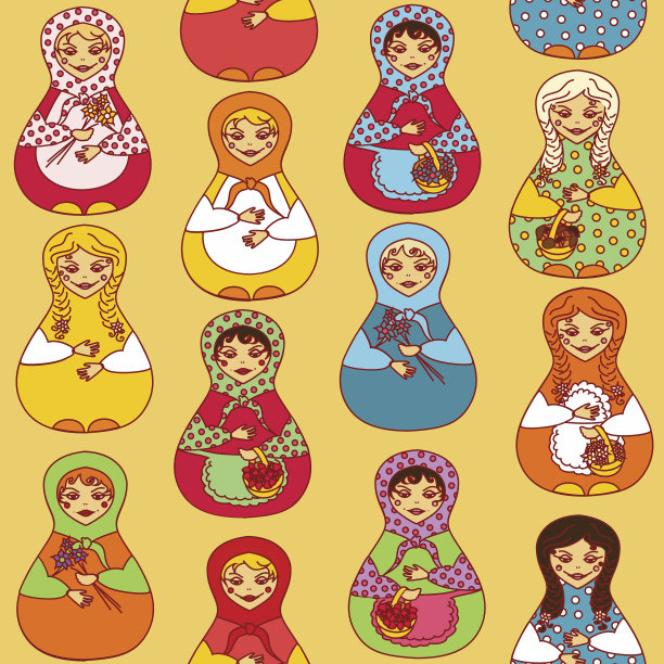 无缝图案的俄罗斯娃娃matrioshka图片下载