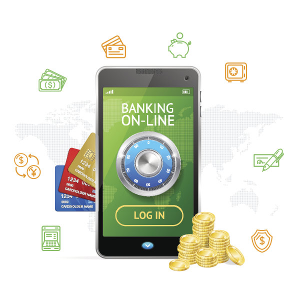 银行在线概念手机App。矢量图片下载