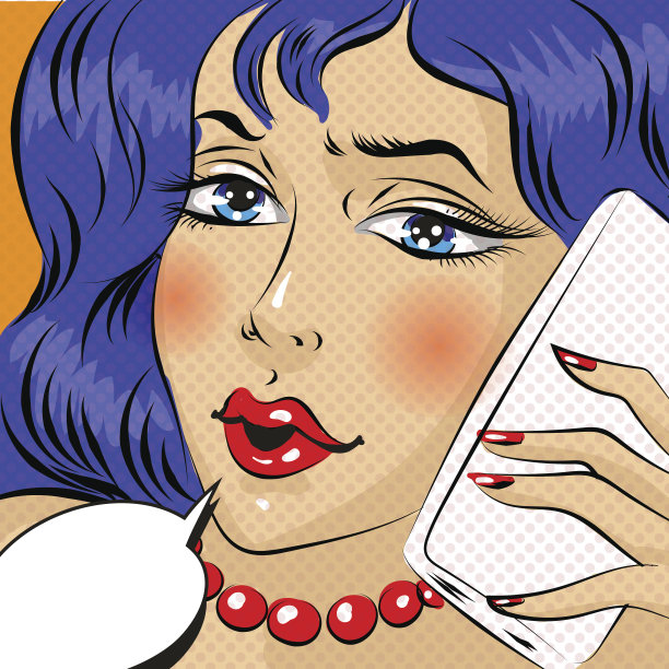 年轻女人打电话波普艺术漫画插画图片下载