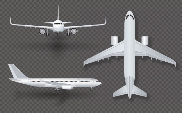 白色飞机与阴影图标设置在透明背景的轮廓和从前面孤立的矢量插图图片下载