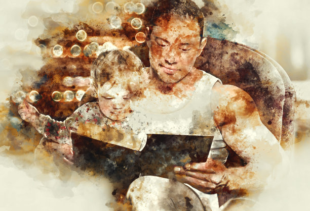 父亲给女儿读书图片下载