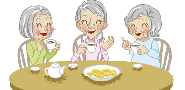 老年妇女欢快的茶点时间白底图片下载
