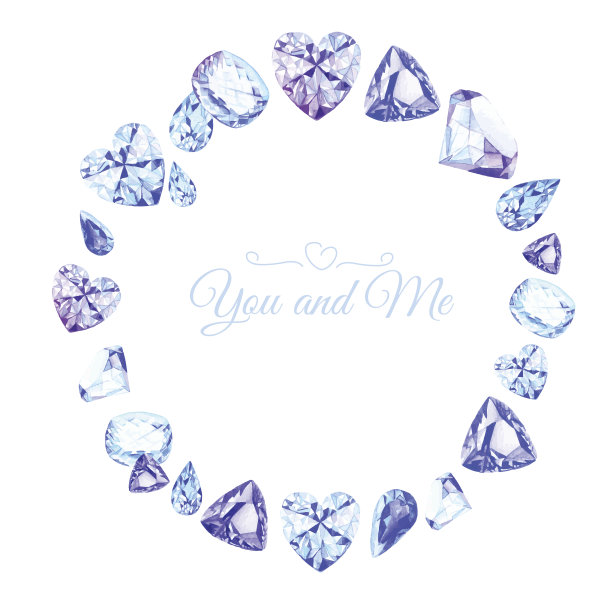 蓝色钻石水彩圆形矢量设计框架图片下载