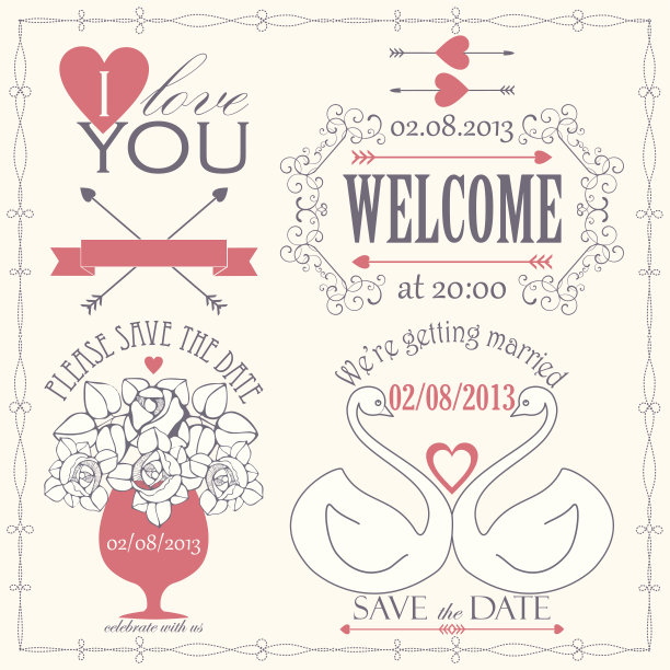 装饰集艺术婚礼元素和标志图片下载