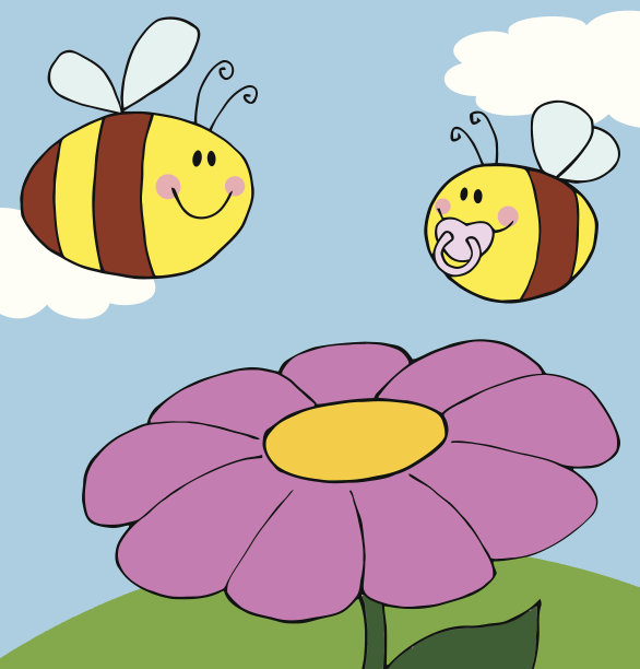 蜜蜂妈妈与小黄蜂飞行和背景图片下载