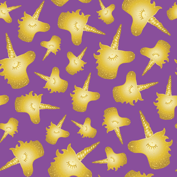 矢量无缝图案魔法金独角兽图片下载
