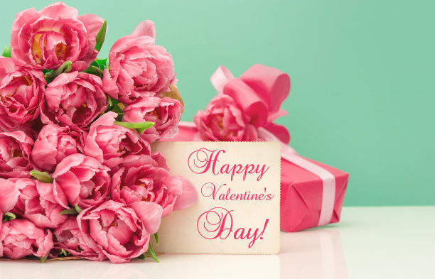 粉色郁金香礼物贺卡情人节快乐图片下载