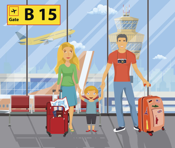 家人在机场。素材图片