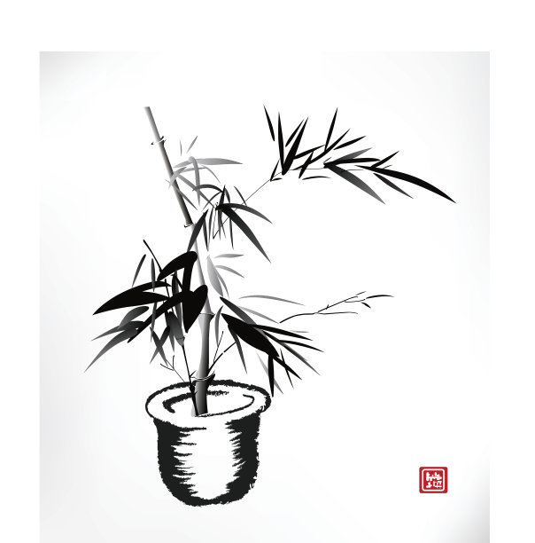 竹壶水墨素材图片