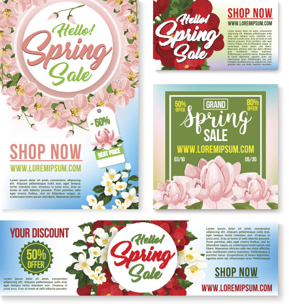 销售矢量标签，横幅海报春季折扣图片下载