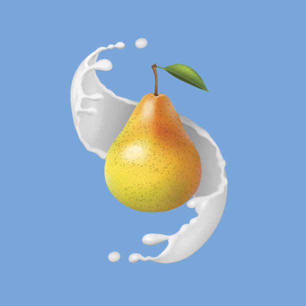 梨加牛奶或酸奶。水果插图。现实的矢量图标图片下载