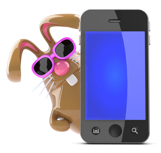 智能手机背后的3d巧克力复活节兔子图片下载