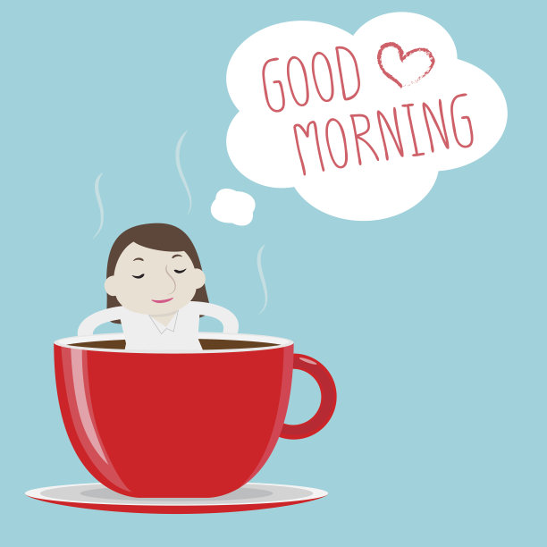 女商人想早上好在一个杯子-向量图片下载