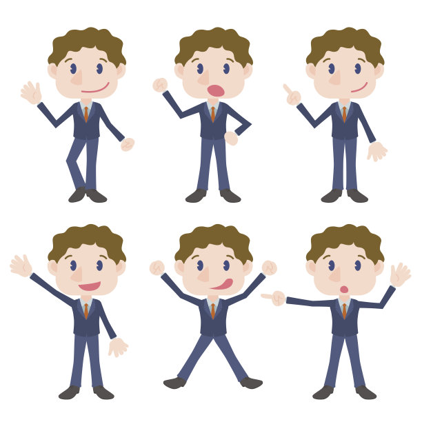 年轻的商人人物姿态剪辑艺术集，矢量插图图片下载