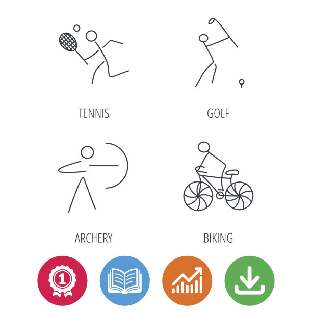 自行车、网球和高尔夫图标。图片下载