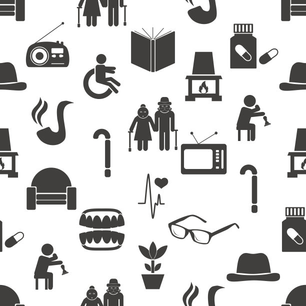 退休老人老年人主题套装图标无缝模式eps10图片下载