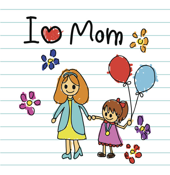 儿童绘画概念爱mon母亲节图片下载
