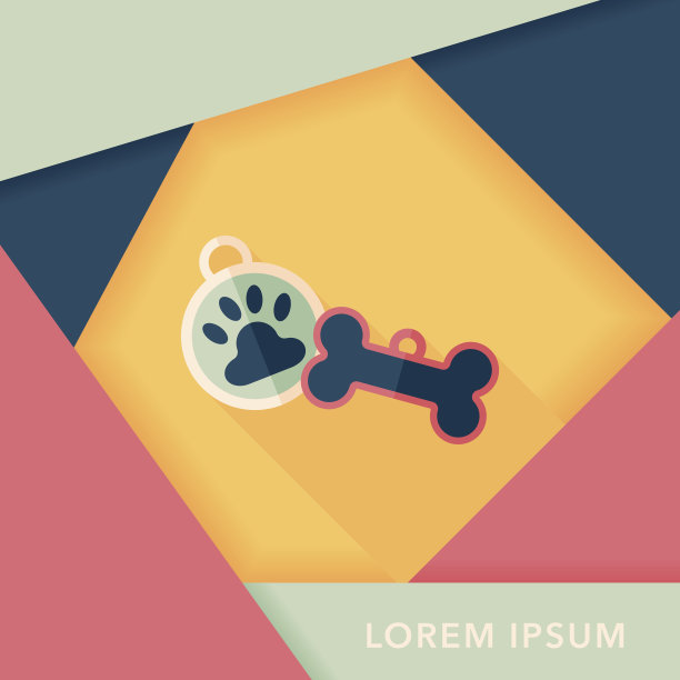 宠物标签与长阴影的平面图标，eps10图片下载