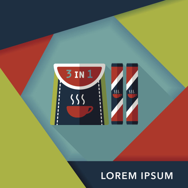 3合1咖啡平面图标与长阴影，eps10图片下载