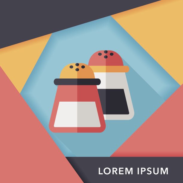 厨房用品胡椒瓶扁平图标与长阴影，eps10图片下载