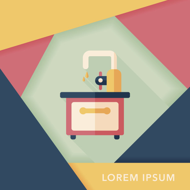 厨具水槽盆平面图标与logn阴影，eps10图片下载