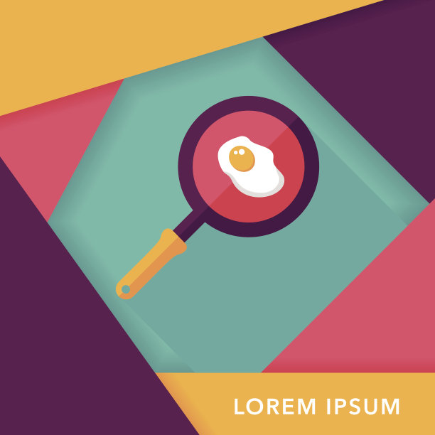 厨房用具平底锅和鸡蛋平的长阴影图标，eps10图片下载