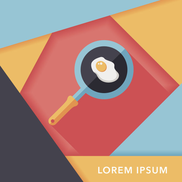 厨房用具平底锅和鸡蛋平的长阴影图标，eps10图片下载